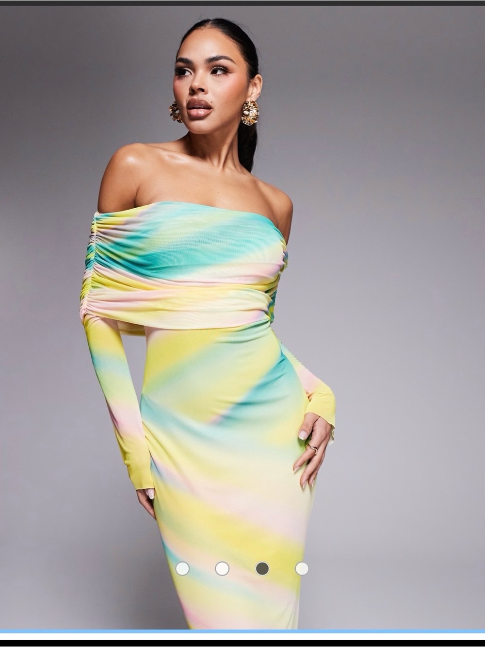 ASOS Pastel Tie-Dye Off-Shoulder Maxi Dress - Picture 2 of 3